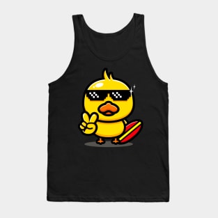 Cool Duck With Surfboard Summer Surfing Vacation Tank Top